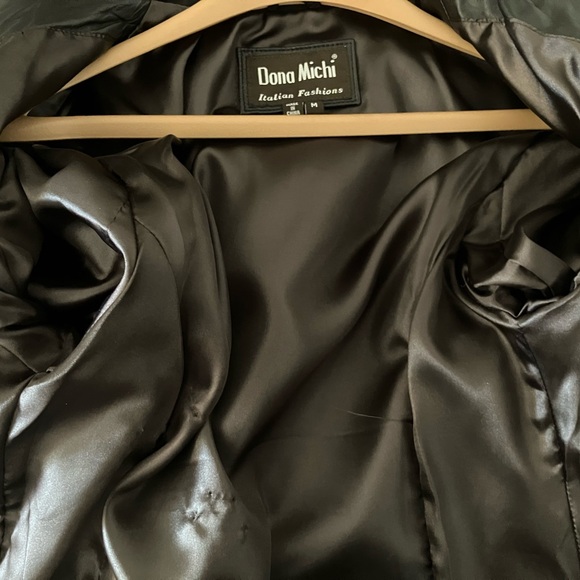 Dona Michi Leather Jacket Coat Women’s M Black Mid Length 3 Button with Pockets - Picture 7 of 8